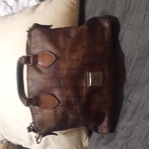 Dooney & Burke Crocodolie-embossed brown satchel